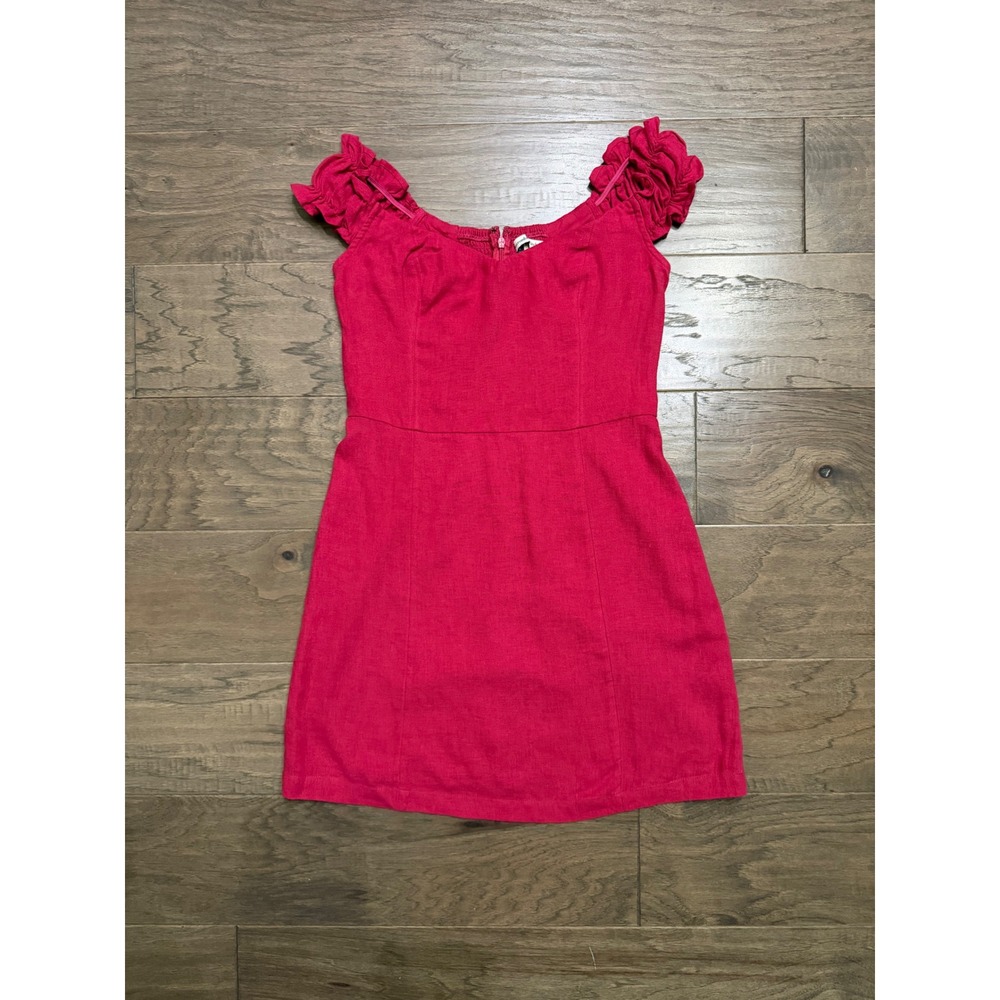 Abercrombie & Fitch Dress Womens MT Pink Linen Solid Mini Ruffle Sleeve Sundress